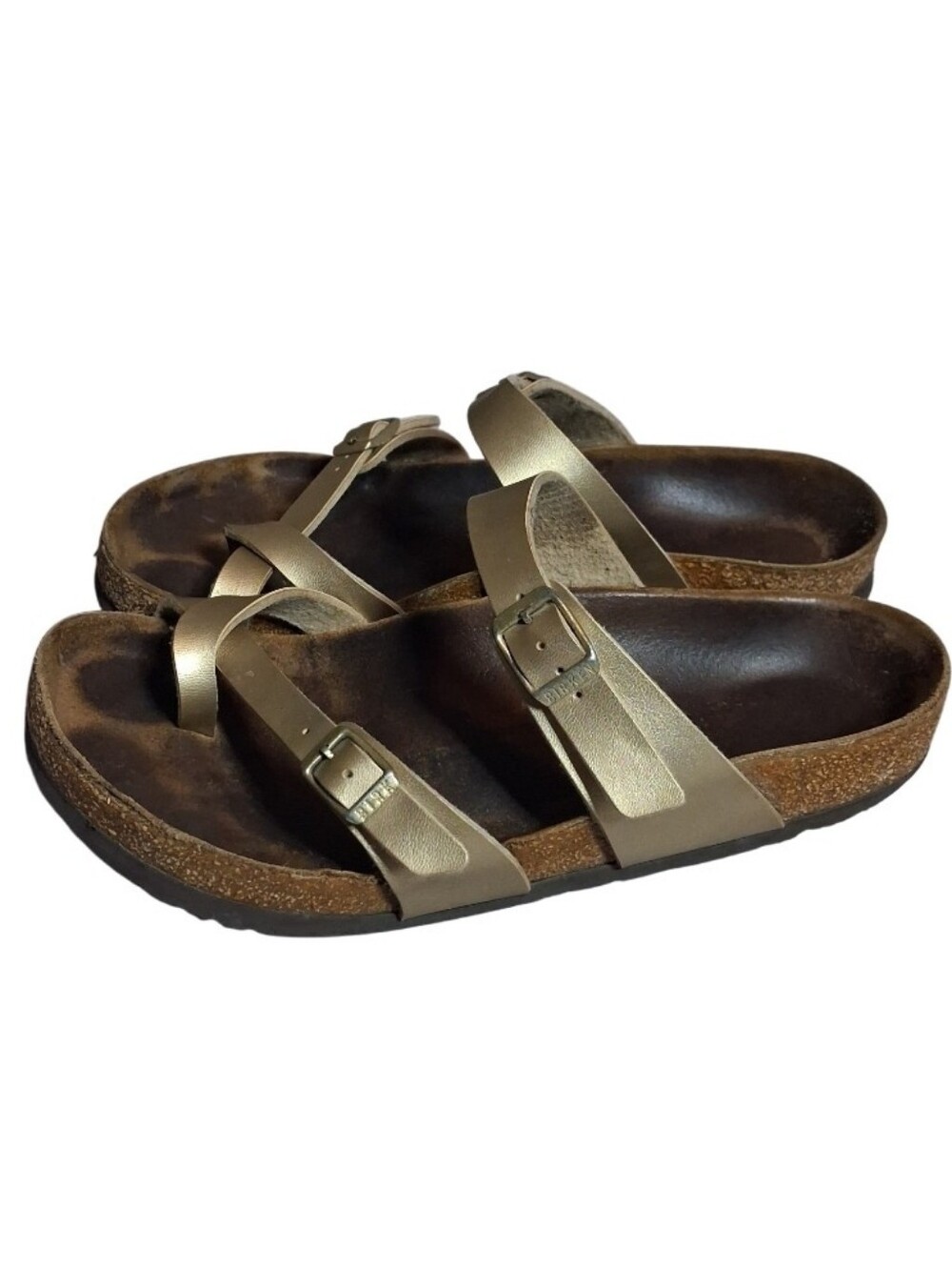 Birkenstock Mayari Toe Loop Strappy Sandals Leather Gold Women Size 39 8-8.5
